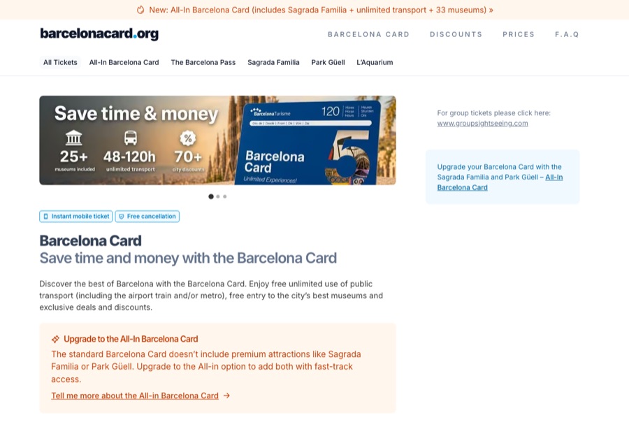 barcelonacard.org homepage