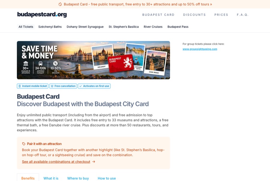 budapestcard.org homepage