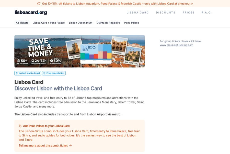 lisboacard.org homepage